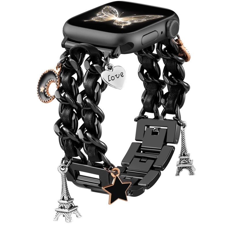 DaQin Stylish Metal Band Compatible with Apple Watch Band for Women 40mm 38mm 41mm 42mm,Pretty Chain Replacement Strap with Apple Watch Accessories Charms for iWatch Series 11 10 9 8 7 6 5 4 3 2 1 SE - Image 1