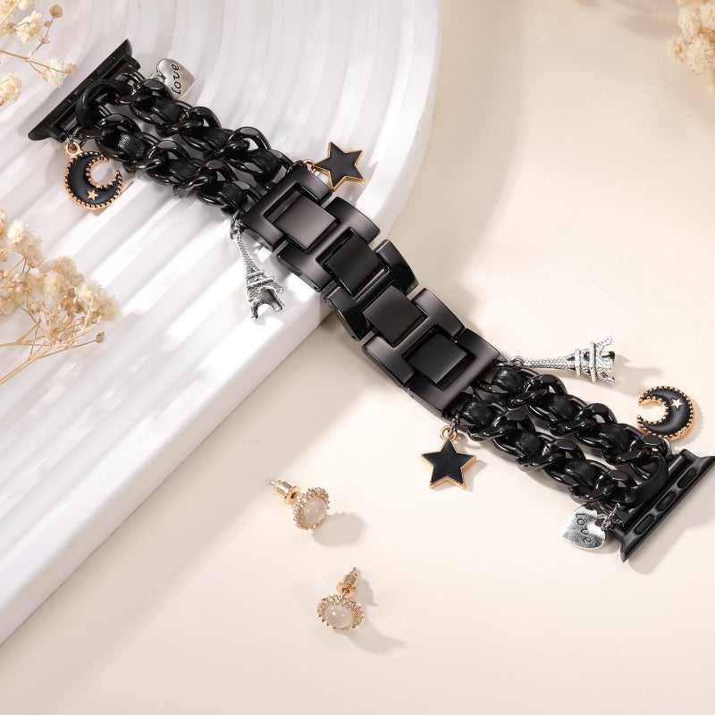 DaQin Stylish Metal Band Compatible with Apple Watch Band for Women 40mm 38mm 41mm 42mm,Pretty Chain Replacement Strap with Apple Watch Accessories Charms for iWatch Series 11 10 9 8 7 6 5 4 3 2 1 SE - Image 4