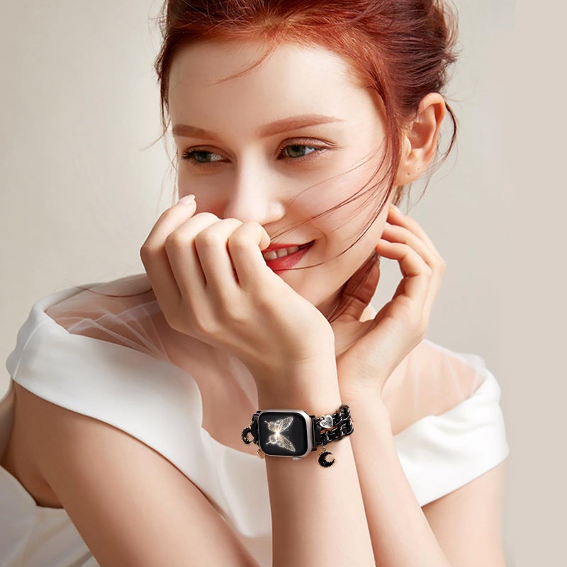 DaQin Stylish Metal Band Compatible with Apple Watch Band for Women 40mm 38mm 41mm 42mm,Pretty Chain Replacement Strap with Apple Watch Accessories Charms for iWatch Series 11 10 9 8 7 6 5 4 3 2 1 SE - Image 2
