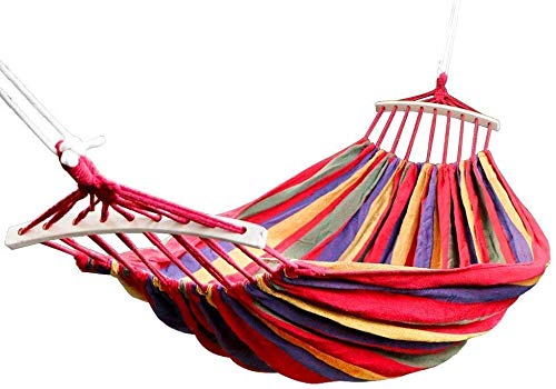 Thrivanta Outdoor Camping Canvas Fabric Portable Garden Hammocks Striped Ultralight Beach Swing Bed with Strong Rope - Image 1
