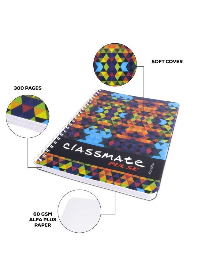 classmate Classmate Pulse 6 Subject Spiral Notebook - Pack of 1 | Unruled | 300 Pages | A4-29.7cm x 21.0cm | Attractive Cover Designs | Soft Cover | Notebooks for College Students  - Image 5