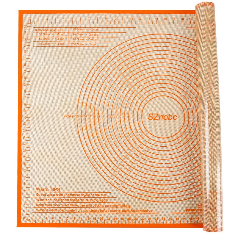 Silicone Pastry Mat 36x24 Inch Nonstick Baking Mat Perfect for Dough Mat Pastry Board Kitchen Counter Mat  For Dough Pastry Pie Crust Fondant Cookies Bread PastaPizza Orange