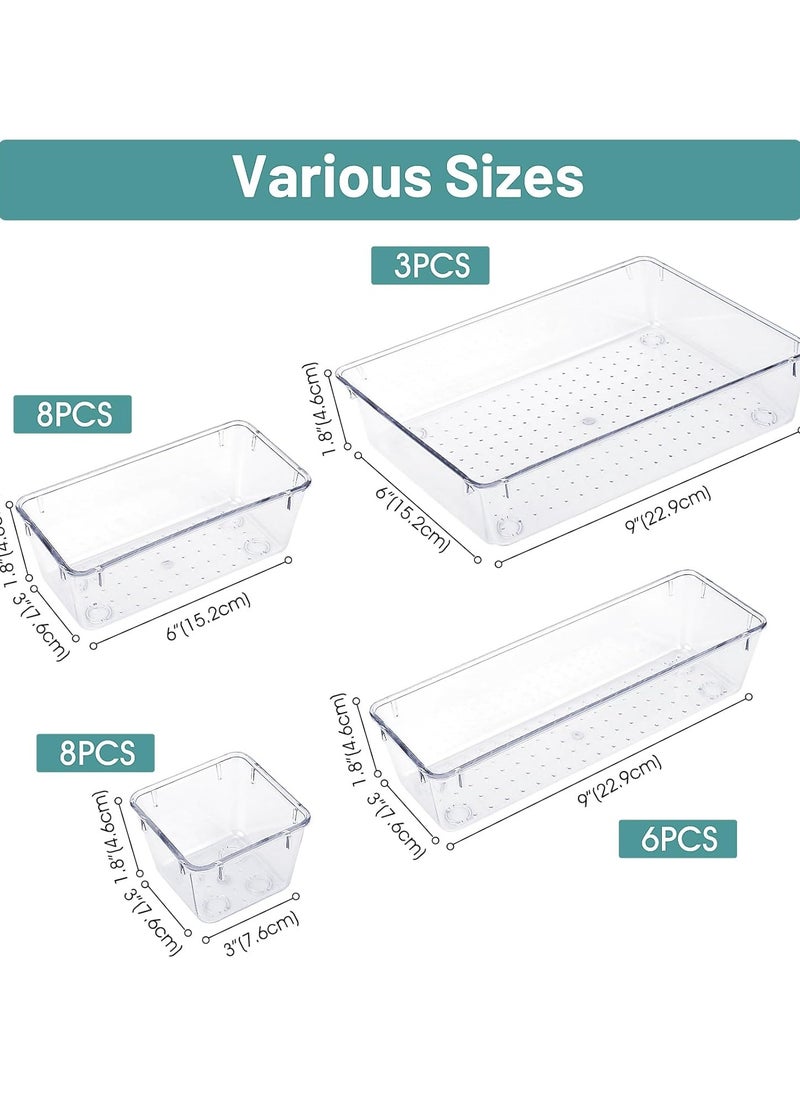 Generic 25 PCS Clear Plastic Drawer Organizer Set, 4 Sizes Desk Drawer Divider Organizers and Storage Bins for Makeup, Jewelry, Gadgets for Kitchen, Bedroom, Bathroom, Office  - Image 3