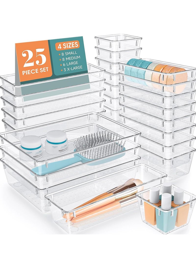 Generic 25 PCS Clear Plastic Drawer Organizer Set, 4 Sizes Desk Drawer Divider Organizers and Storage Bins for Makeup, Jewelry, Gadgets for Kitchen, Bedroom, Bathroom, Office  - Image 1