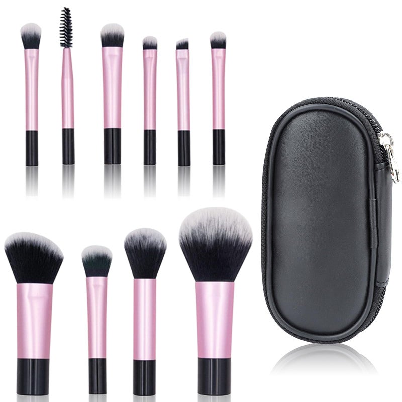 JELIEE 10 Pcs Travel Makeup Brush Set Black Mini Makeup Brushes with Makeup Brush Pouch Portable Foundation Powder Concealers Eye Shadows Makeup Set Professional Makeup Brush Set - Image 1