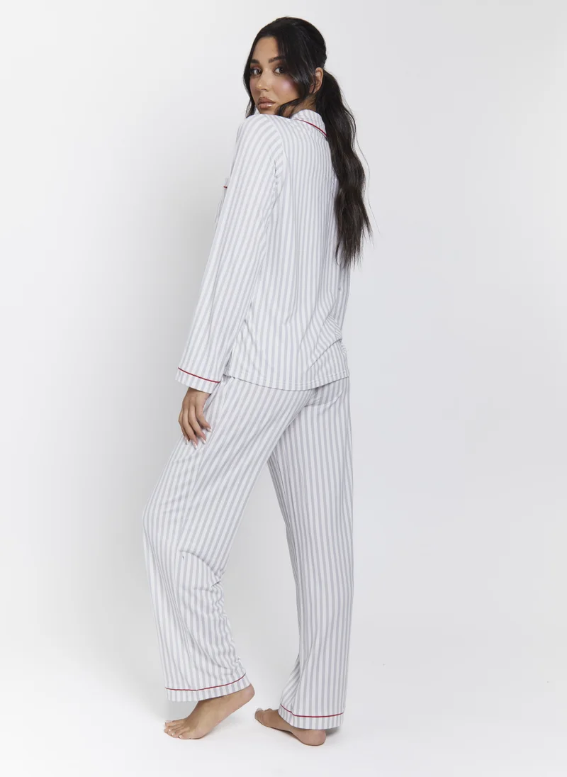 ساوث بيتش طقم بيجامة قميص بأزرار وبنطلون طويل