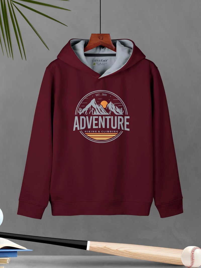 HELLCAT Printed Cotton Blend Hoodie, Hooded Neck Regular Fit Sweatshirt For Boys - Pack Of 2, Bluish Grey/Burgundy, 3-4 Years - Image 3