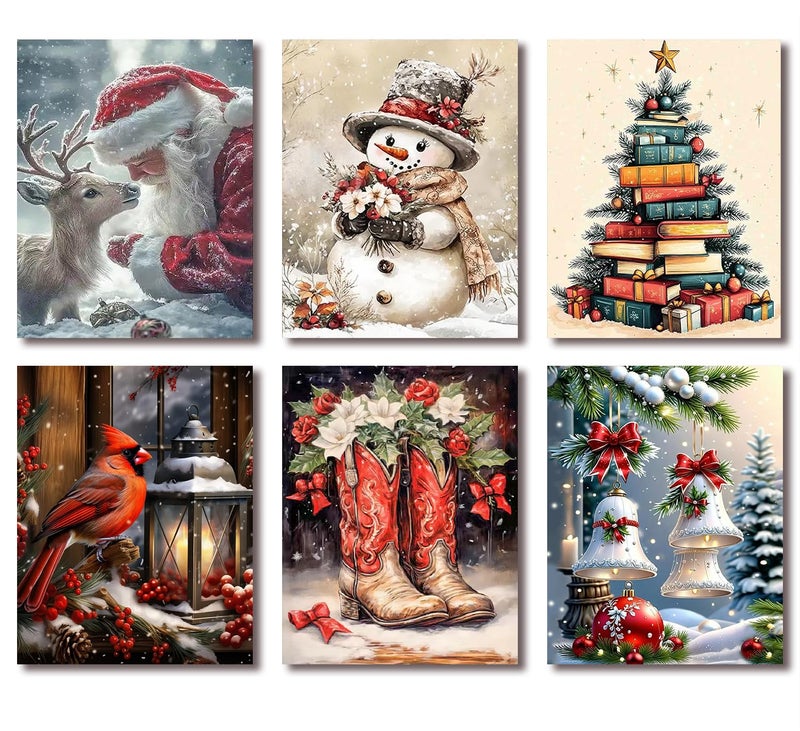 Tiwabb 6 Pack Christmas Diamond Art Kits for Adults,Santa Claus Deer Snowman Bell Cardinals Boots Diamond Painting Kits for Adults,Christmas Tree 5D Full Drill DIY Diamond Dot Gem Arts Craft 12X16 inch - Image 1