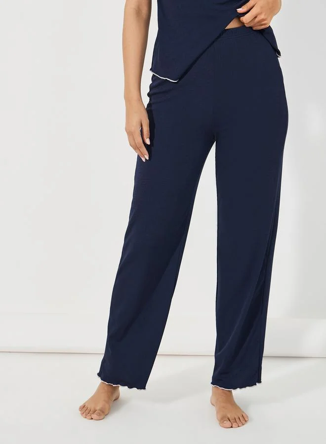 Styli Mono Contrast Edge Rib Wrap Over T-Shirt & Pyjama Set