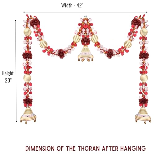 Daedal crafters Jumka Doorway Flower toran/Hanging Off White for Main Door Entrance, Thoran for Mandir & Living Room Décor, Bandarwal for Festival Decoration, Flower Hanging for Home (20x42 inch) - Image 4