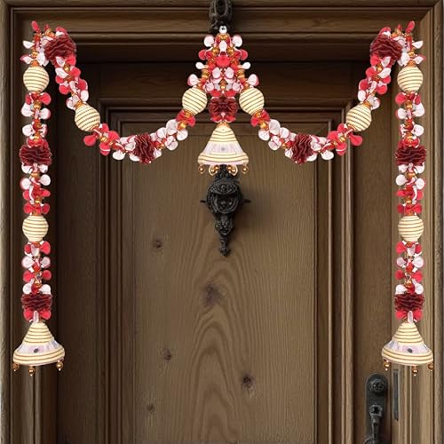 Daedal crafters Jumka Doorway Flower toran/Hanging Off White for Main Door Entrance, Thoran for Mandir & Living Room Décor, Bandarwal for Festival Decoration, Flower Hanging for Home (20x42 inch) - Image 1