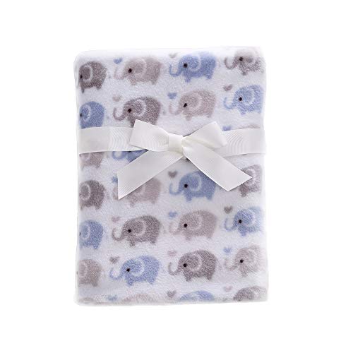 CREVENT 30"X40" Cute Lightweight Silky Cozy Warm Baby Blanket for Boys Infant Toddler Newborn Unisex Crib Cot Stroller, Baby Shower, Summer Spring - Blue Elephant - Image 1