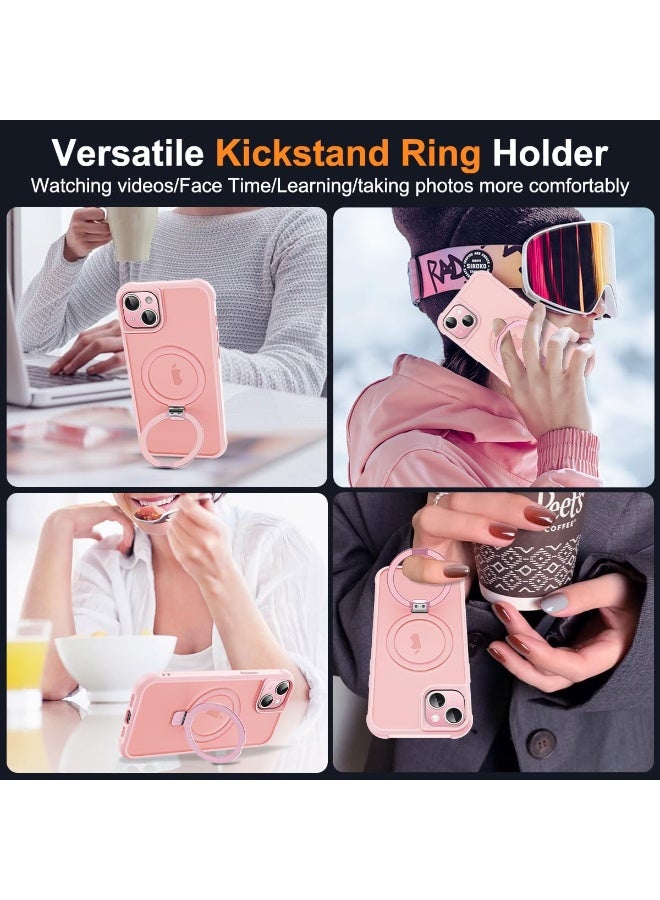 جراب متوافق مع iPhone 13 وiPhone 14 مع حامل مغناطيسي غير مرئي، جرابات هاتف شفافة مقاس 13 و14 بوصة 6.1 بوصة [متوافق مع Mag-Safe] [شعور قبضة رائع]، وردي - Image 2