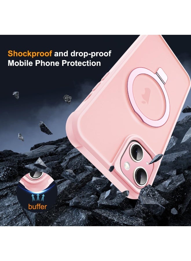 جراب متوافق مع iPhone 13 وiPhone 14 مع حامل مغناطيسي غير مرئي، جرابات هاتف شفافة مقاس 13 و14 بوصة 6.1 بوصة [متوافق مع Mag-Safe] [شعور قبضة رائع]، وردي - Image 3