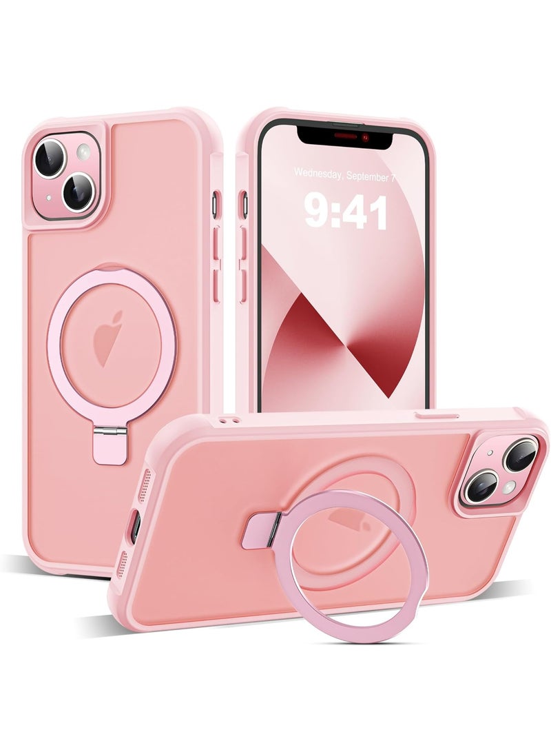 جراب متوافق مع iPhone 13 وiPhone 14 مع حامل مغناطيسي غير مرئي، جرابات هاتف شفافة مقاس 13 و14 بوصة 6.1 بوصة [متوافق مع Mag-Safe] [شعور قبضة رائع]، وردي - Image 1