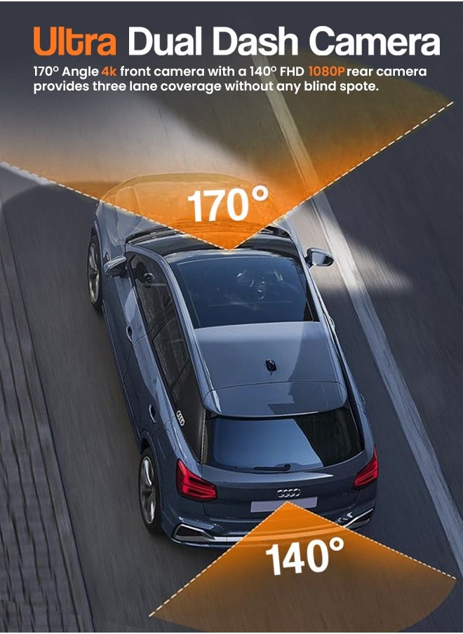 RFAQK 4K Dash Cam for Car Front and Back 3.2 Inch screen 32GB Card Car Dash Camera with Night Vision, Parking Monitor  - Image 4