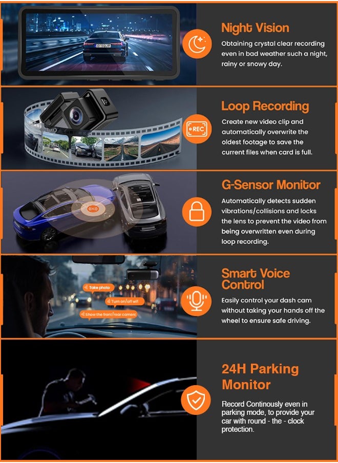 RFAQK 4K Dash Cam for Car Front and Back 3.2 Inch screen 32GB Card Car Dash Camera with Night Vision, Parking Monitor  - Image 3