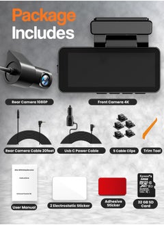 RFAQK 4K Dash Cam for Car Front and Back 3.2 Inch screen 32GB Card Car Dash Camera with Built-in WiFi GPS, Night Vision, Parking Monitor, Video Recorder  - Image 2
