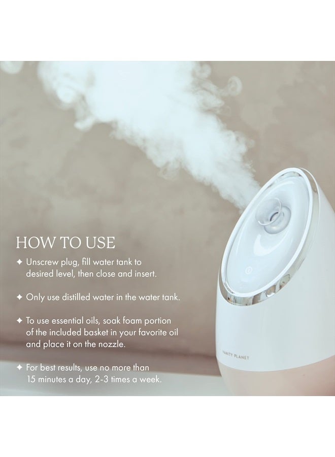 Vanity Planet Aira Ionic Facial Steamer (Beige) - Pore Cleaner That Detoxifies, Cleanses and Moisturizes - Adjustable Nozzle, Water Tank with 3 Essential Oil Baskets - Image 4