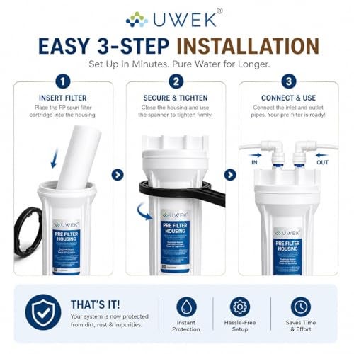 UWEK RO Water Purifier Pre Filter | External Leak-Free Housing | Spun Cartridge Prefilter Kit | 1/4 & 3/8 Elbows | Compatible with Kent, Livpure, LG, Mi & Havells - Image 4