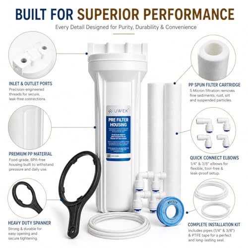 UWEK RO Water Purifier Pre Filter | External Leak-Free Housing | Spun Cartridge Prefilter Kit | 1/4 & 3/8 Elbows | Compatible with Kent, Livpure, LG, Mi & Havells - Image 3