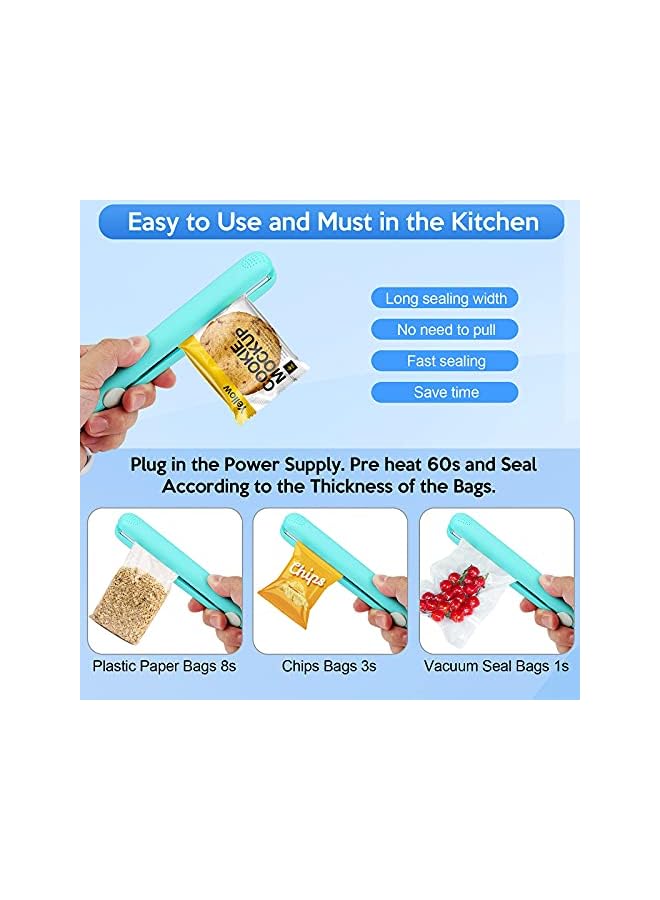 KASTWAVE Chip Bag Heat Sealer, Portable Food Sealer, Bag Resealer For Food Storage Plastic Bags Snack Bags Vacuum Sealer Bags, Handheld Sealing Machine For Candy Bag, Pet Food Bag (Mint Blue)  - Image 4