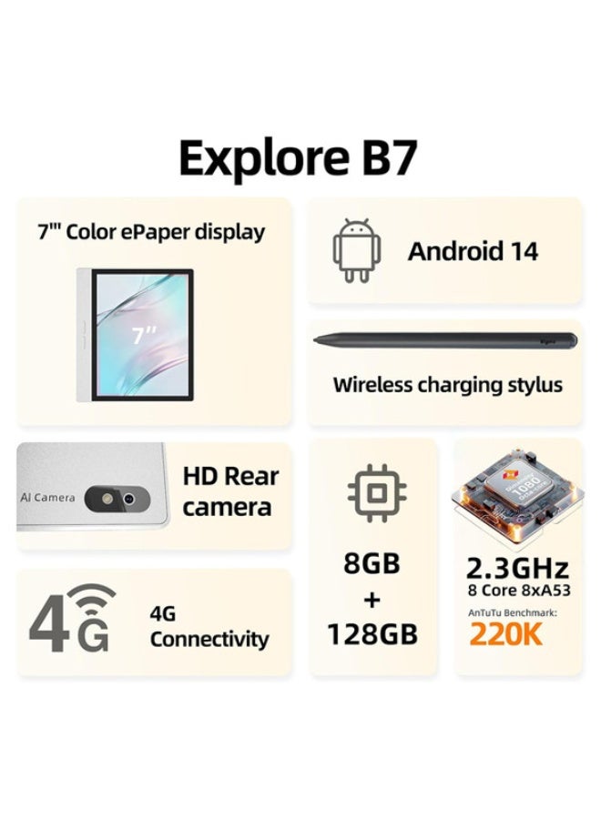 Bigme B7 7" Color E-Ink Screen Tablet E-Reader  8GB+128GB Android 14OS 4G Calling  Silver - Image 2