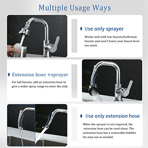 YDmeet Sink Faucet Sprayer Attachment, Upgrade 4 Mode Adjustable Kitchen Faucet Head, Movable Kitchen Tap Head 360° Rotatable with Extension Hose, Anti-Splash Sink Sprayer Facuet Nozzle Head Water Saving - Image 2