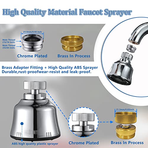 YDmeet Sink Faucet Sprayer Attachment, Upgrade 4 Mode Adjustable Kitchen Faucet Head, Movable Kitchen Tap Head 360° Rotatable with Extension Hose, Anti-Splash Sink Sprayer Facuet Nozzle Head Water Saving - Image 3