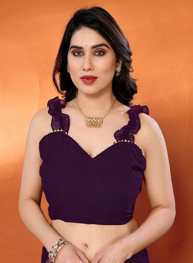 SIRIL Women's Georgette Foil Printed Saree with Unstitched Blouse Piece (4256S673_Purple) - Image 5