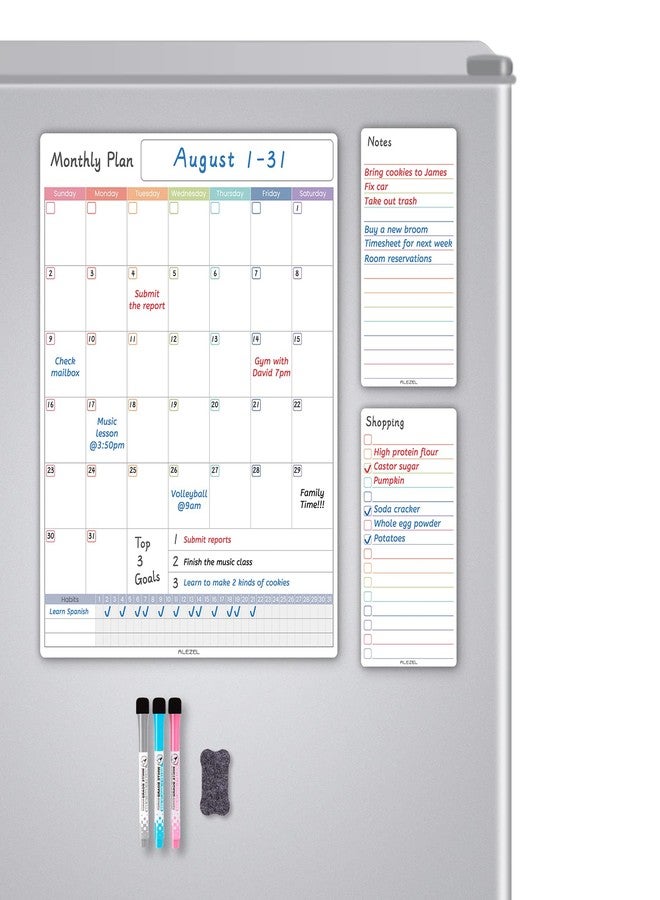 ALEZEL Dry Erase Calendar for Fridge Magnetic, Monthly Fridge Whiteboard Set - Vertical Magnetic Calendar for Refrigerator, Shopping List & to Do List White Board, 3 Markers + Eraser - Image 1