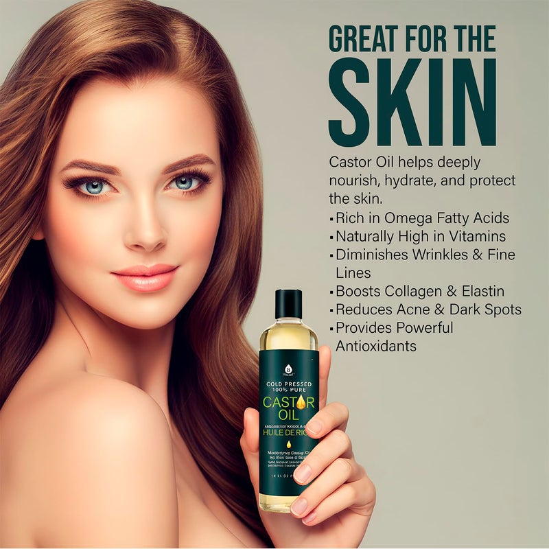 Pursonic Castor Oil (16oz) Cold-Pressed, 100% Pure, Hexane-Free Castor Oil-Moisturizing & Healing, For Dry Skin, Hair Growth - For Skin, Hair Care, Eyelashes - Image 3
