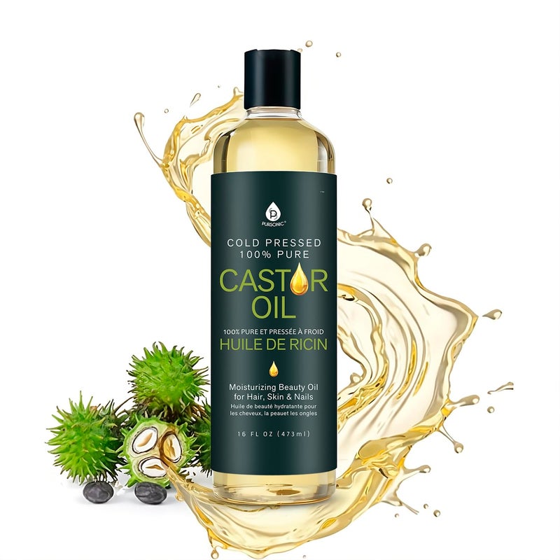 Pursonic Castor Oil (16oz) Cold-Pressed, 100% Pure, Hexane-Free Castor Oil-Moisturizing & Healing, For Dry Skin, Hair Growth - For Skin, Hair Care, Eyelashes - Image 1