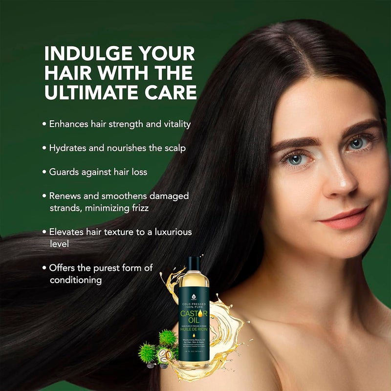 Pursonic Castor Oil (16oz) Cold-Pressed, 100% Pure, Hexane-Free Castor Oil-Moisturizing & Healing, For Dry Skin, Hair Growth - For Skin, Hair Care, Eyelashes - Image 4