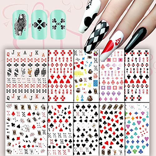Penugo 10 Sheets SelfAdhesive Poker Nail Art Stickers Playing Card Pattern Nail Decals for Nail Art DIY Design Geometric Numbers Letter Style Manicure Decorations Sticker for WomenGirls - Image 2