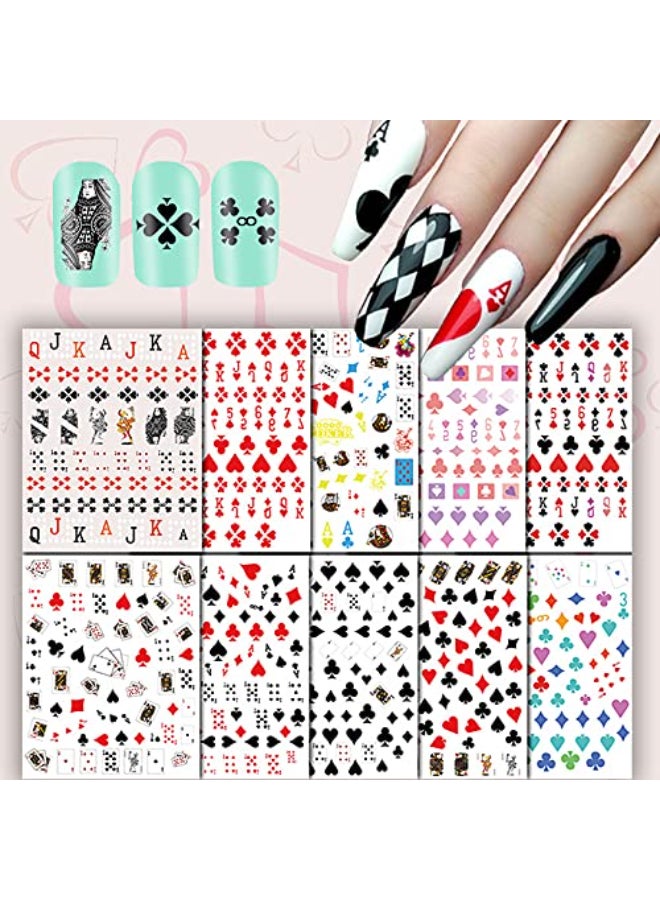 Penugo 10 Sheets SelfAdhesive Poker Nail Art Stickers Playing Card Pattern Nail Decals for Nail Art DIY Design Geometric Numbers Letter Style Manicure Decorations Sticker for WomenGirls - Image 1