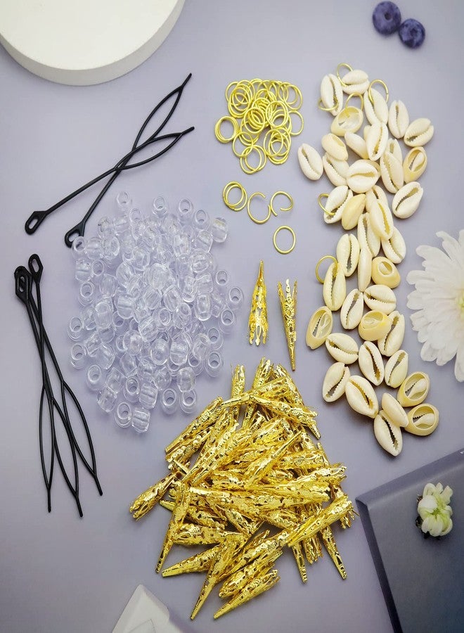 RechicGu 455 Pcs Locs Hair Jewelry Clear Beads Dreadlocks Accessories for Women Cornrow Braids Dreadlock Metal Clips Shell Pendant Charms Hair Decoration (Gold) - Image 3