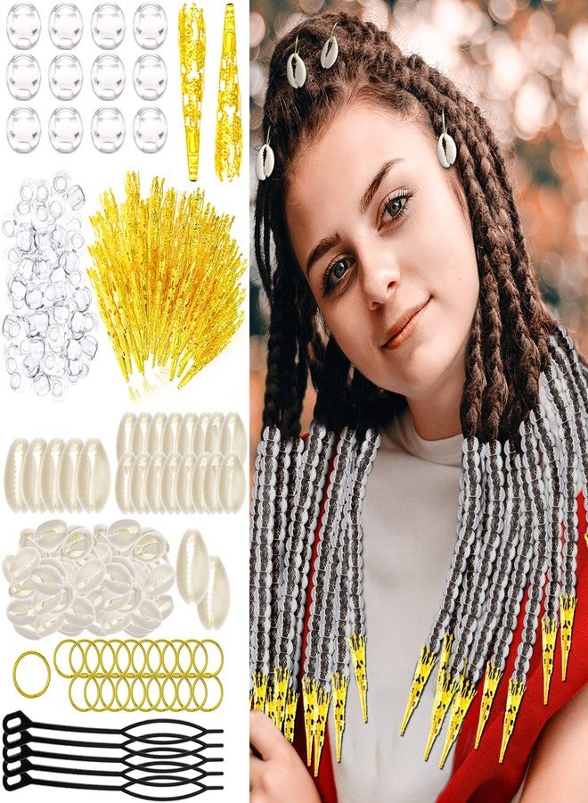 RechicGu 455 Pcs Locs Hair Jewelry Clear Beads Dreadlocks Accessories for Women Cornrow Braids Dreadlock Metal Clips Shell Pendant Charms Hair Decoration (Gold) - Image 1