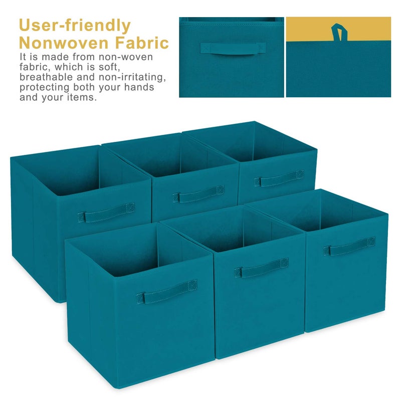 MaidMAX Cloth Storage Bins, Set of 6 Foldable Collapsible Fabric Cubes Organizers Basket with Dual Handles, Teal - Image 4