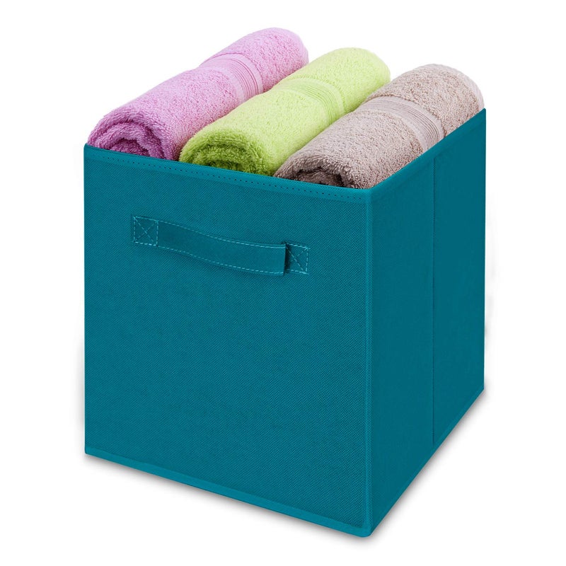 MaidMAX Cloth Storage Bins, Set of 6 Foldable Collapsible Fabric Cubes Organizers Basket with Dual Handles, Teal - Image 2