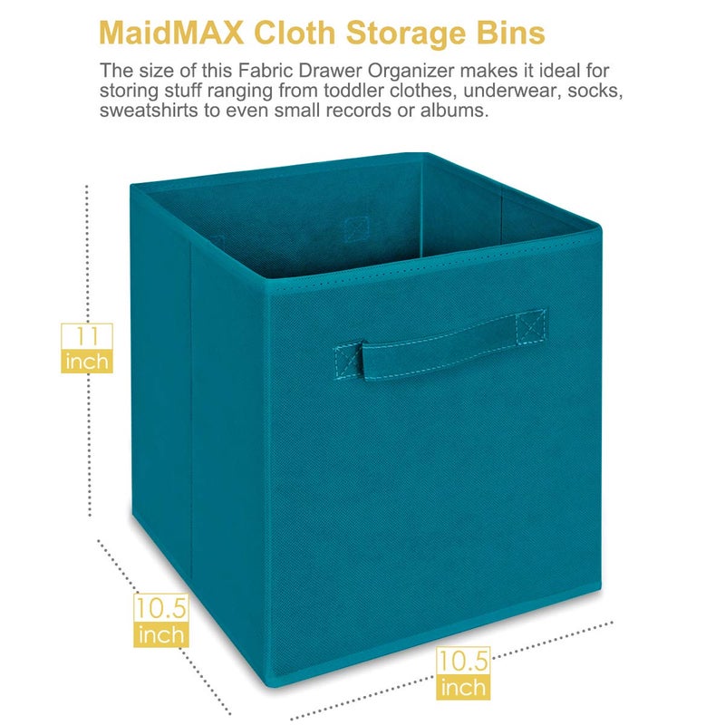 MaidMAX Cloth Storage Bins, Set of 6 Foldable Collapsible Fabric Cubes Organizers Basket with Dual Handles, Teal - Image 3