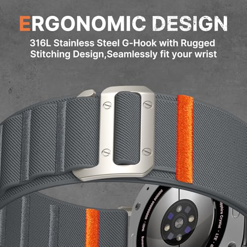 Bandletic Rugged Nylon Compatible with Samsung Ultra Watch Band for Men Stretchy Soft Wide Sport Loop Strap with GHook Compatible with Galaxy Watch Ultra Bands 47mm 20252024 Titanium Buckle Gray - Image 3