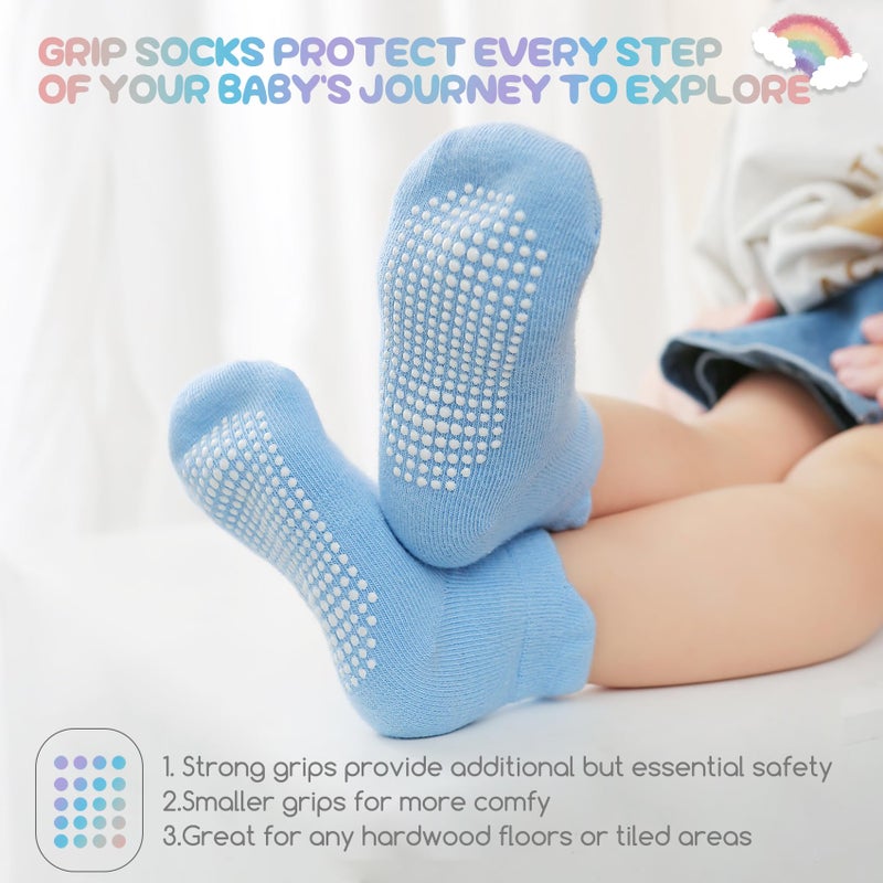 Aroveea Baby Toddler Socks Grip Non Slip Boys Girls Cotton 12 Pack for 1-3T Kids Ankle Cute Socks 6M-7Years - Image 4