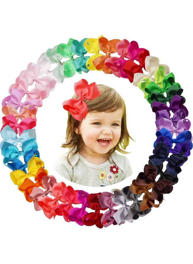 CellElection 40 Colors Hair Bows for Girls 4.5inch Boutique Grosgrain Ribbon Bows Alligator Hair Clips Hair Accessories for Baby Girls Toddlers Kids Children Teens - Image 1