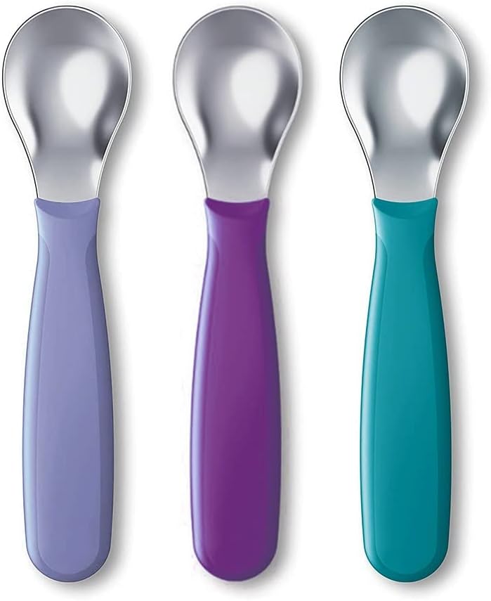 NUK Kiddy Cutlery Spoons - 3 Pack for Toddlers, 18+ Months, Purple & Green - Image 1