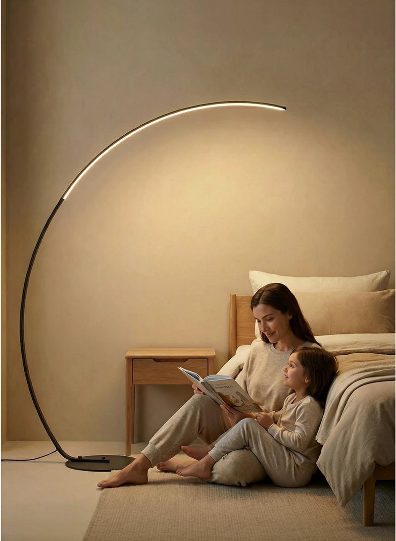 الحياة المريحة مصباح أرضي LED عصري فاخر بتصميم مقوس | إضاءة دافئة قابلة للتعتيم، مناسب لغرفة المعيشة والمجلس | ديكور منزلي أسود بتصميم بسيط، مثالي لشهر رمضان في الإمارات - Image 3
