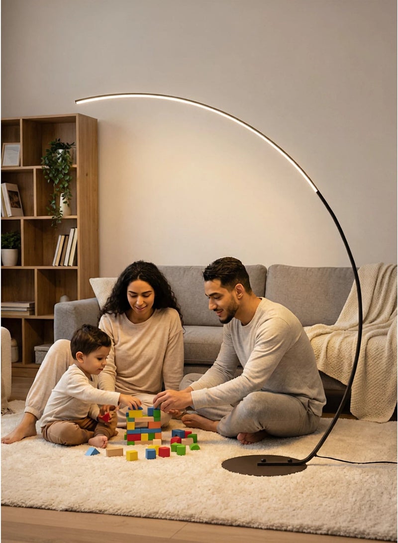 الحياة المريحة مصباح أرضي LED عصري فاخر بتصميم مقوس | إضاءة دافئة قابلة للتعتيم، مناسب لغرفة المعيشة والمجلس | ديكور منزلي أسود بتصميم بسيط، مثالي لشهر رمضان في الإمارات - Image 5