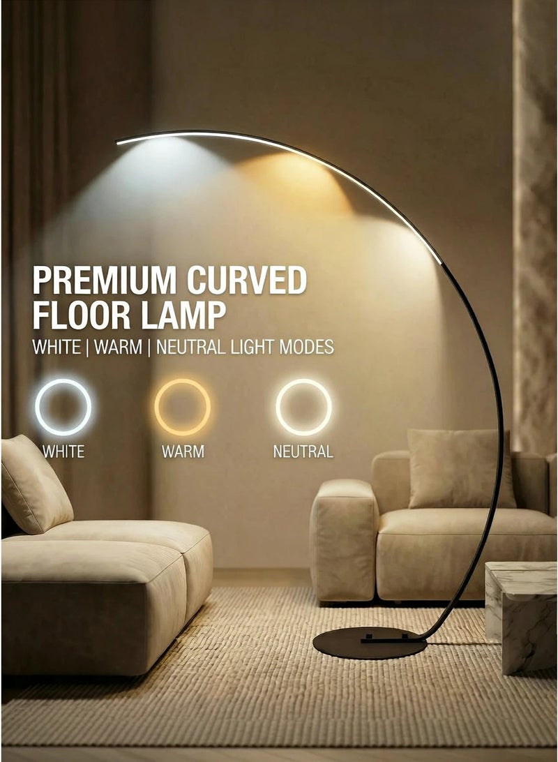 الحياة المريحة مصباح أرضي LED عصري فاخر بتصميم مقوس | إضاءة دافئة قابلة للتعتيم، مناسب لغرفة المعيشة والمجلس | ديكور منزلي أسود بتصميم بسيط، مثالي لشهر رمضان في الإمارات - Image 4