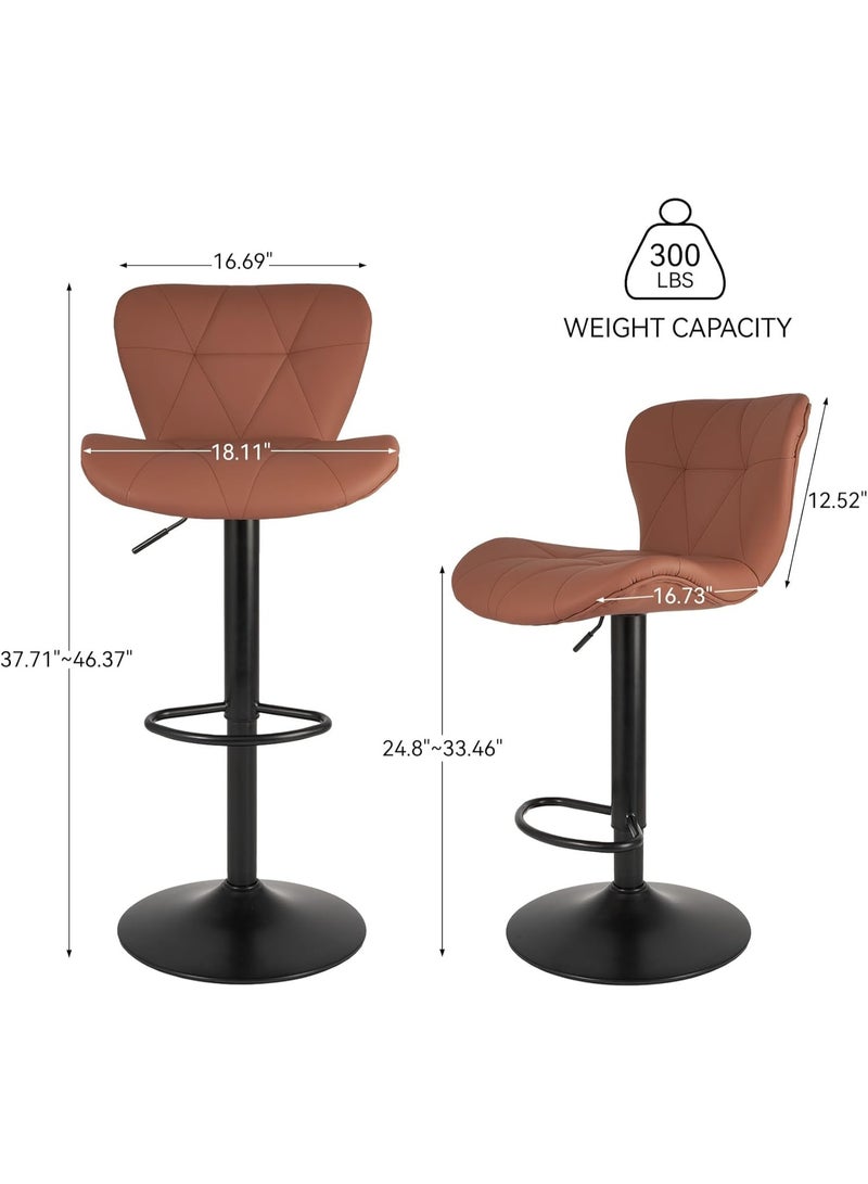 Nalupatio Modern Bar Stools Set of 2, Adjustable Faux Leather Upholstered Swivel Counter Stools, Counter Height Barstools with Back for Kitchen Island, Rust - Image 2