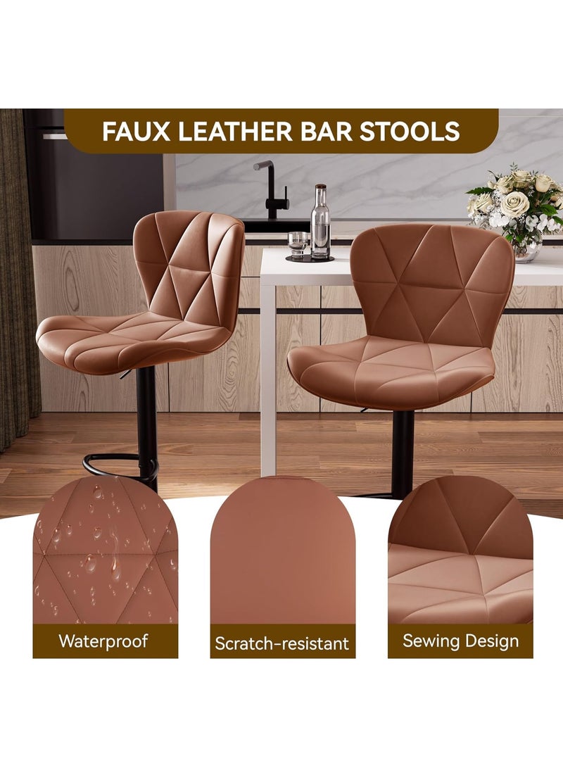 Nalupatio Modern Bar Stools Set of 2, Adjustable Faux Leather Upholstered Swivel Counter Stools, Counter Height Barstools with Back for Kitchen Island, Rust - Image 4